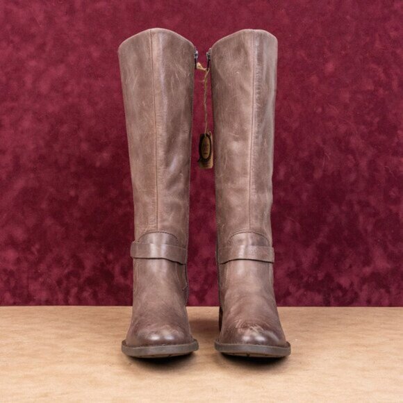 Born Women Saddler Brown Leather Wide Calf Riding Strap Knee Boots sz 9 - Picture 3 of 10